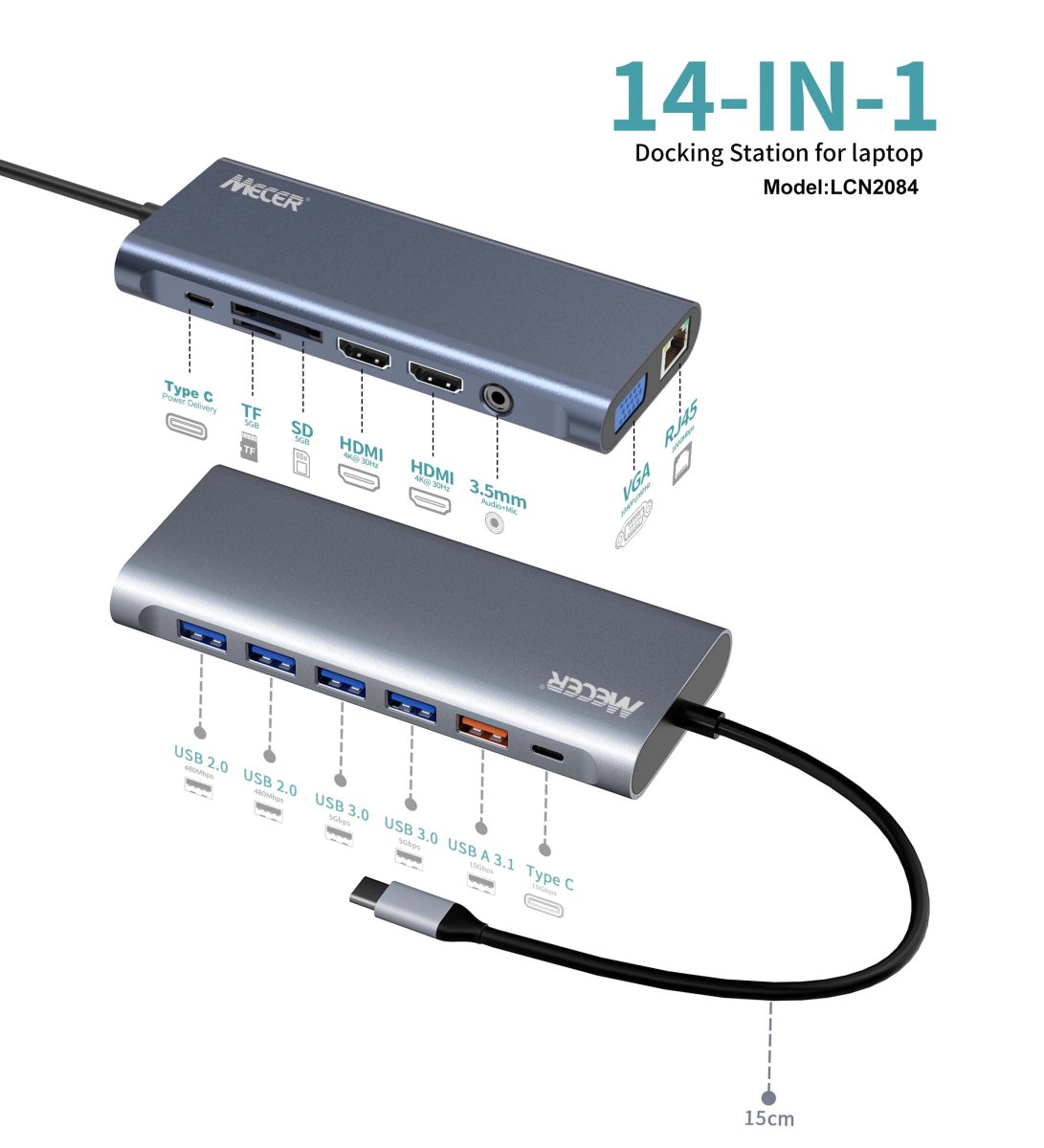 Mecer 14 in1 Type C Universal Docking Station W